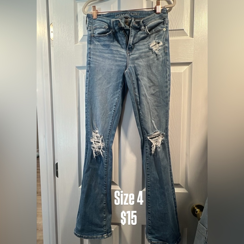 American Eagle Outfitters Light Blue Distressed Flare Jeans